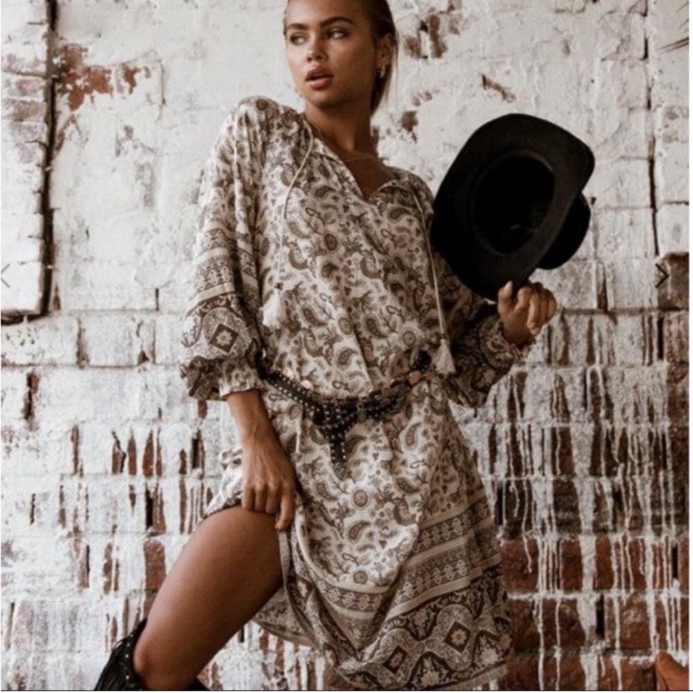 Spell and The Gypsy Journey Boho floral cotton midi dress in Ash long sleeve - Picture 4 of 8